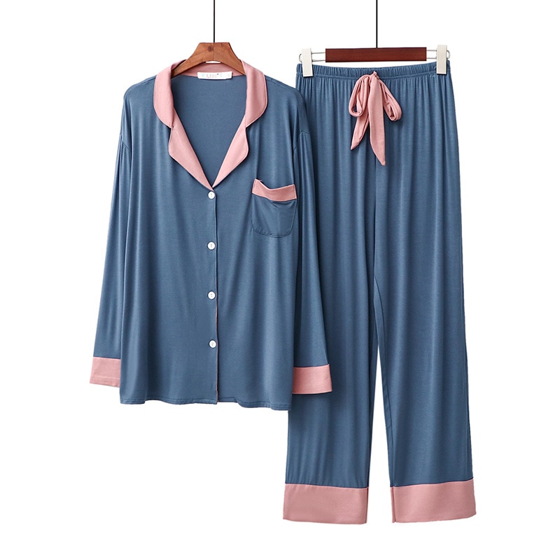 New Arrived Set Autumn Women's Pajamas Home Pajamas Suit Fashion Women Modal Long Sleeve Long Trousers Homewear Pyjama Set