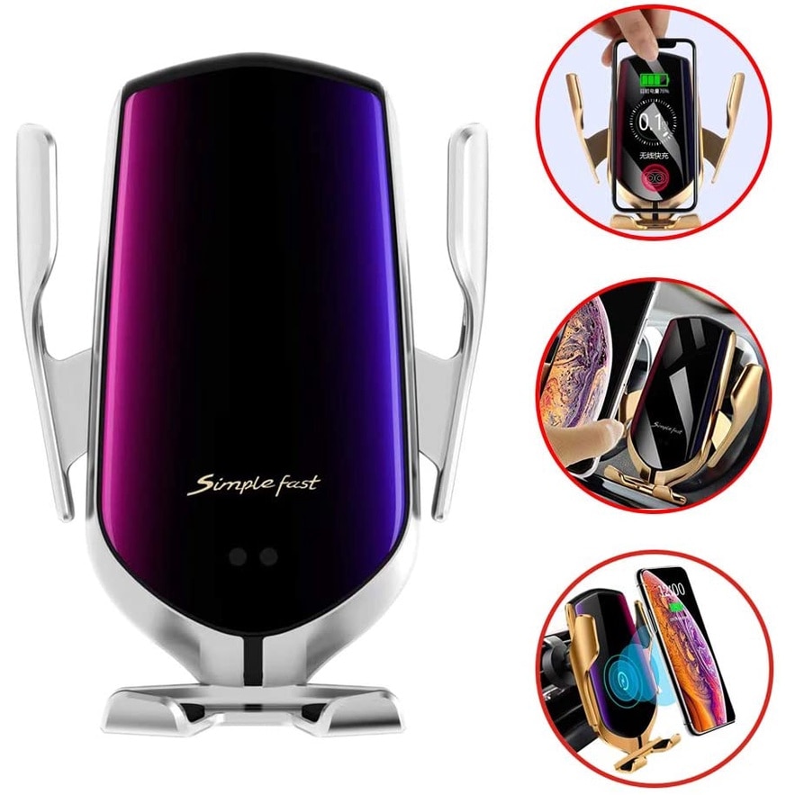 R1 Automatic Clamping Qi Wireless Fast Car Charger with Usb Cable for IPhone SE 2020 11 X Samsung