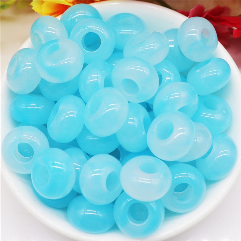 10Pcs Lot Blue Color Rondelle Spacer Beads Round Loose Beads Large Hole for Jewelry Making Bracelet Necklace Earrings DIY Crafts