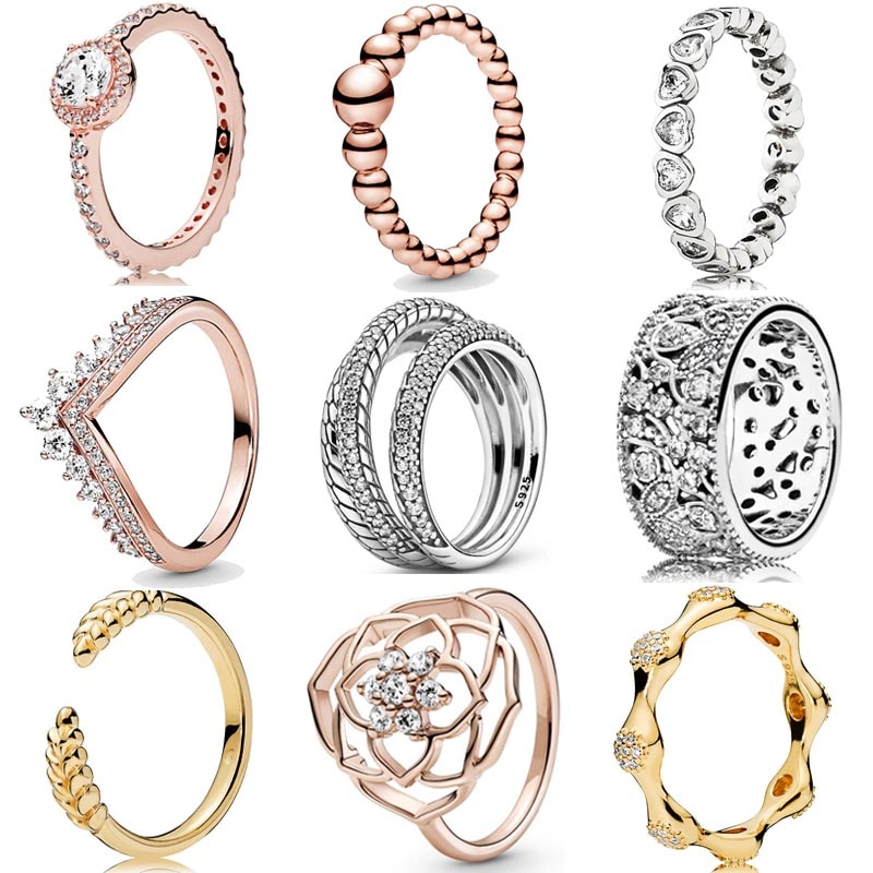 New 925 Sterling Silver Popular Ring Forever More Love Heart Leaves Snake Chain Rose Openwork Petals Band Ring For Women Jewelry