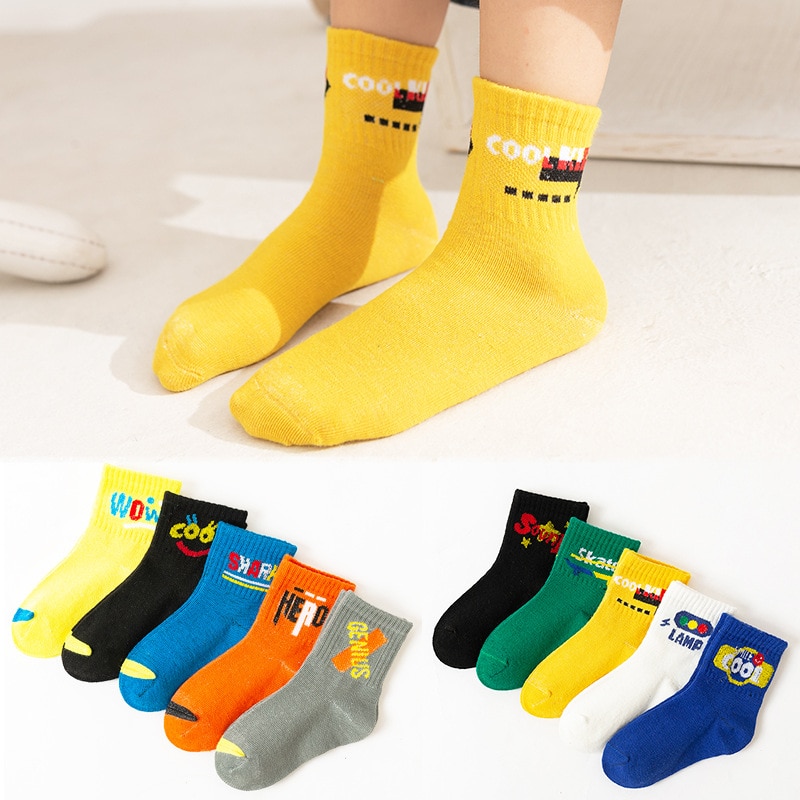 5 Pairs Baby Boys Winter Socks Cartoon Bear Kids Spring Autumn Cotton Breathable Keep Warm Floor Anti-skid Girls Socks 1-12Yrs