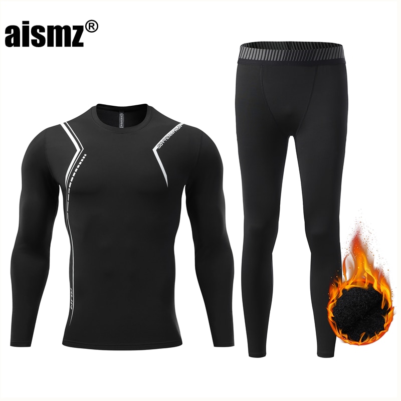 Aismz Winter Thermal Underwear Men & Baby Boy Warm Men's Undrewear Set Fleece Compression Quick Drying Second Skin Long