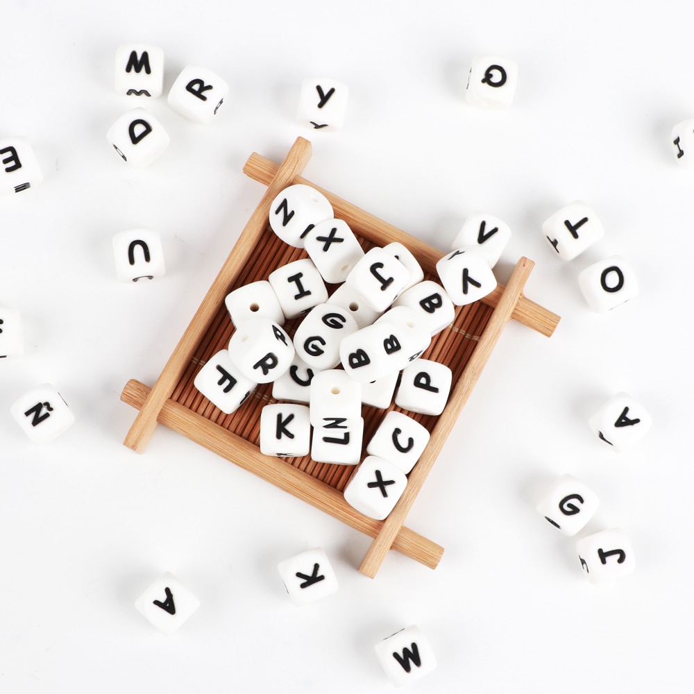 26pcs Letter Silicone Beads Baby Teether Beads Chewing Alphabet Bead For Personalized Name DIY Teething Necklace 12mm