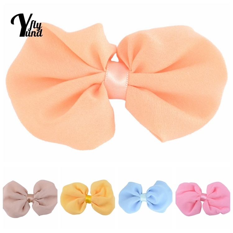 Yundfly 10pcs/lot Fashion Handmade Bowknot Baby Bangs Hairpins Solid Color Chiffon Bows Infant Hair Clips Children Headwear