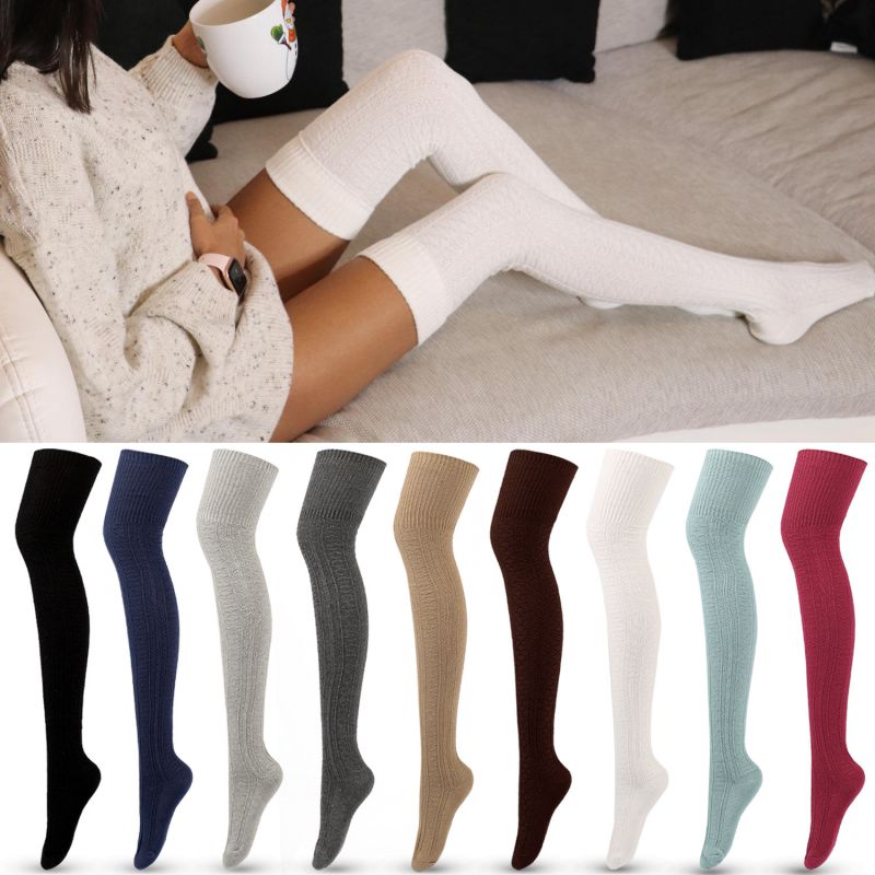 Winter Socks Thermal Stocking Knee Thigh High Women's Long Korean Japanese Style White Hot Over Black 7/8 For Girls Half Fu