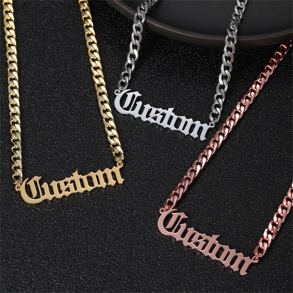Customized Old English Cuban Name Pendant Necklace Fashion Stainless Steel Men's Women's Necklace Jewelry Gift