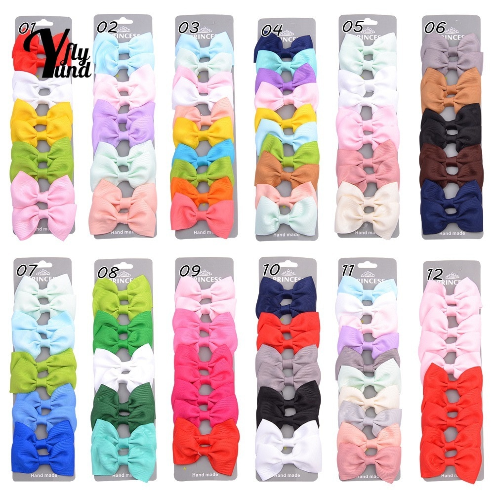 Yundfly 10pcs/lot Solid Color Bowknot Bangs Hairpins Fashion Handmade Bows Baby Hair Clips DIY Children Headwear Styling Tools