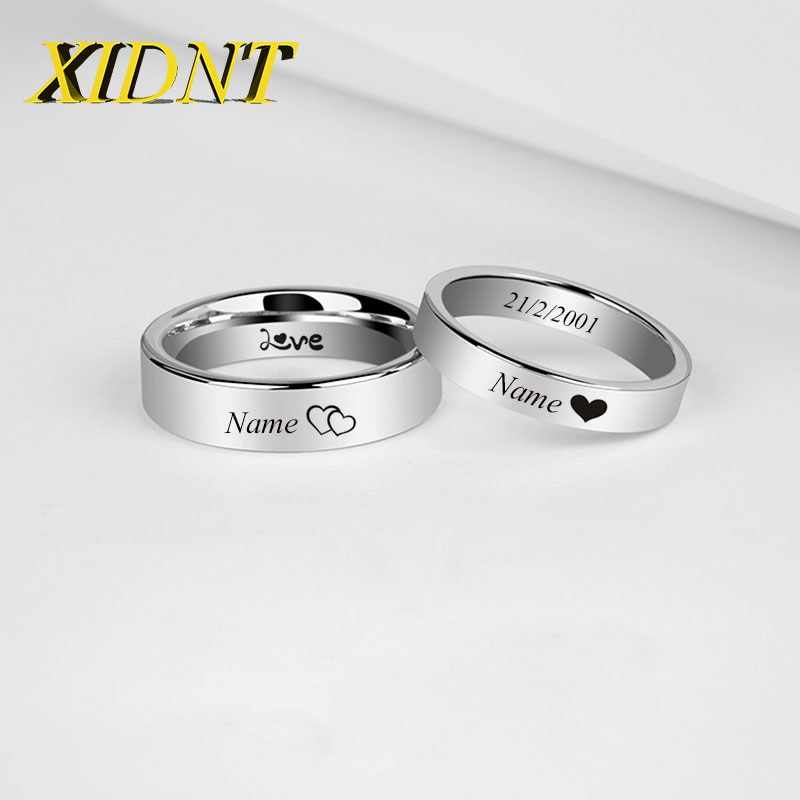 XIDNT 6/8MM Personalized Engraving Men's Name Ring Silver Stainless Steel Ring Fashion Women's Jewelry Gifts for Husba