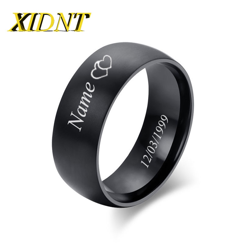 XIDNT8MM Custom Ring Engraved With Your Name Text Signature Handwritten Unisex Couple Stainless Steel Titanium Wedding Ring Gift