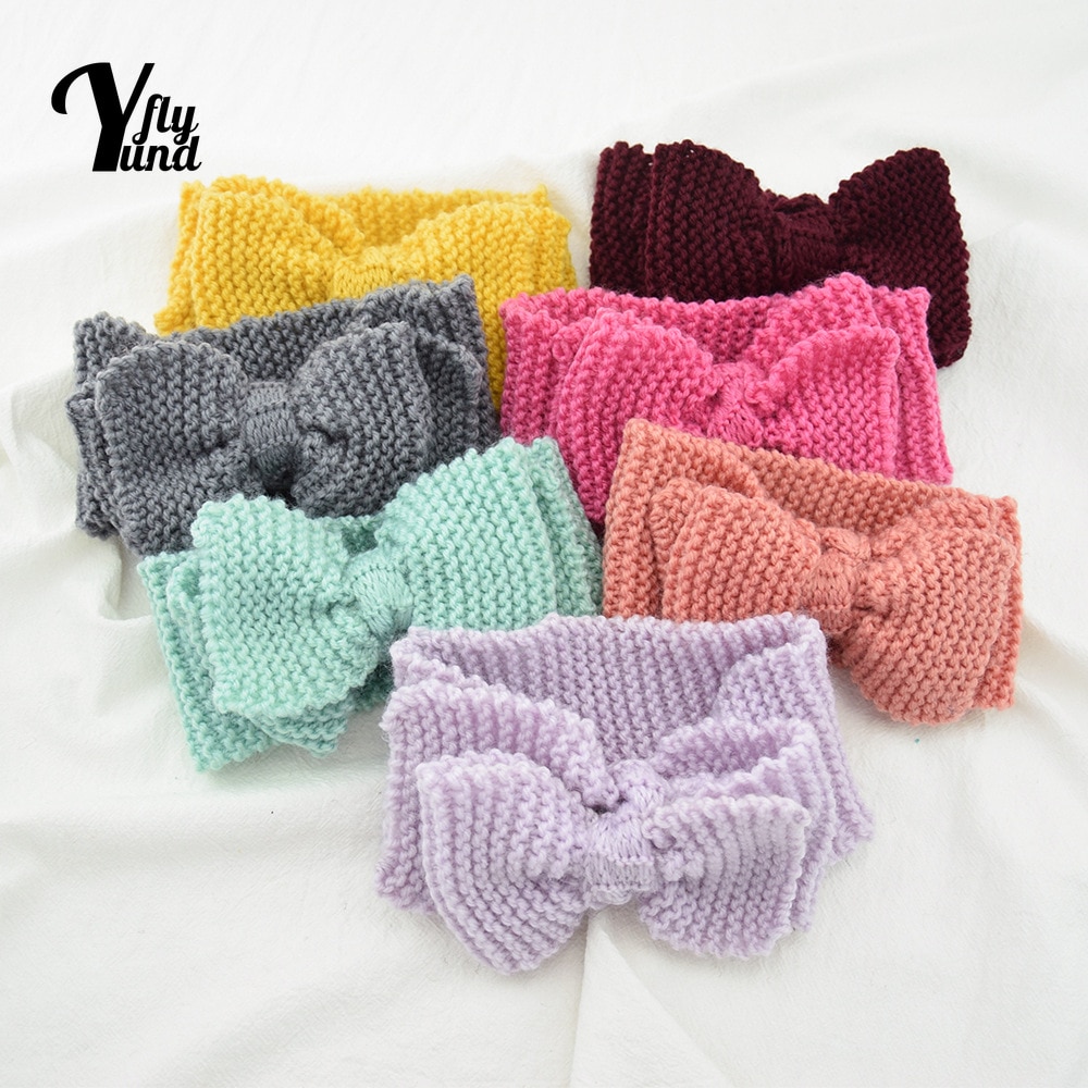 Yundfly 1 PCS Infant Fashion Warm Knitting Wool Headband Solid Color Crochet Bowknot Hairband Baby Headwear Clothing Decoration