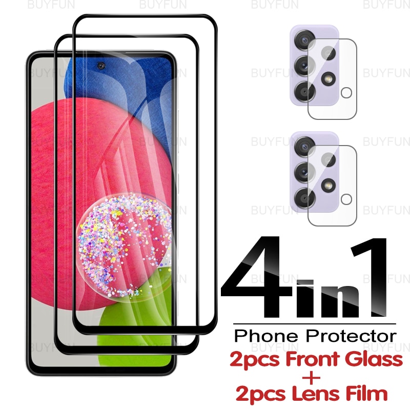4in1 Front Black Edge Tempered Glass For Samsung Galaxy A52s 5G safety screen protector for samsung samsun A52 A 52 lens film