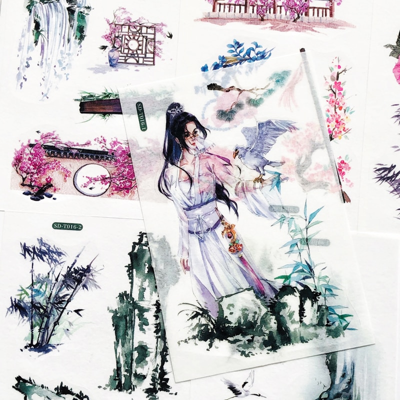 6 Sheets/Pack Chinese Archaic Characters DIY Paper Stickers Decoration for Journal Diary Handbook