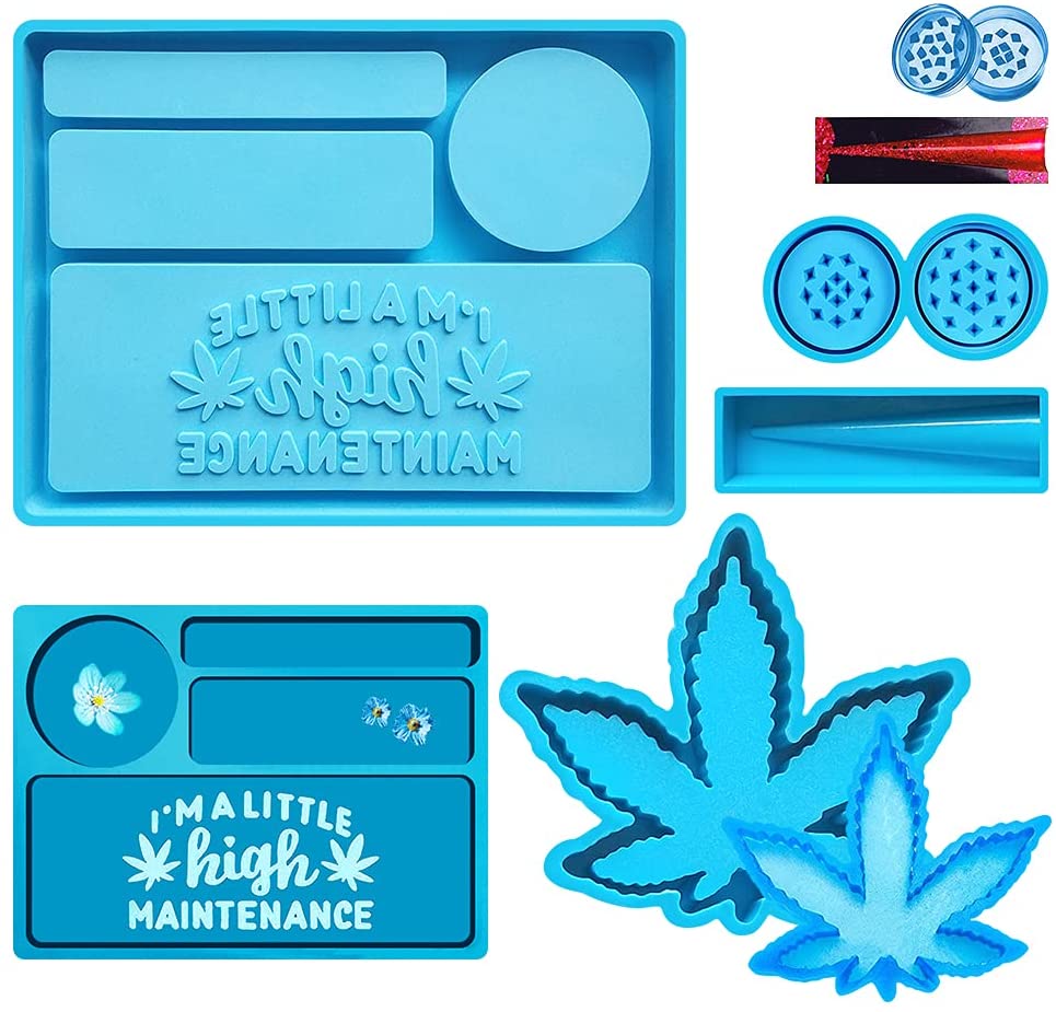 4 pack Rolling Tray Resin Molds Set with Maple Leaf Ashtray Silicone Molds, Grinder Mold for Epoxy Resin Casting
