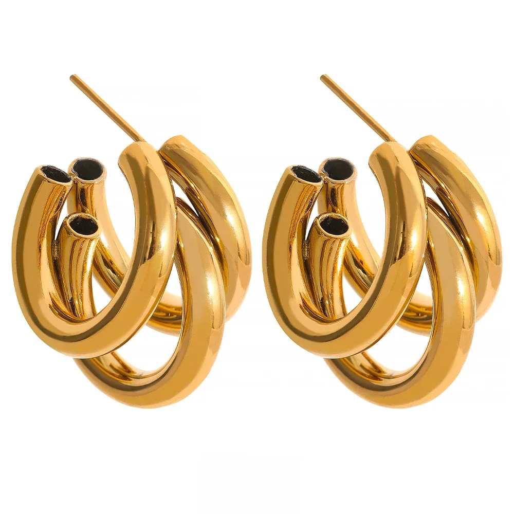 Yhpup New Stainless Steel Accessories Statement Gold Color Metalic Geometric Stud Earrings