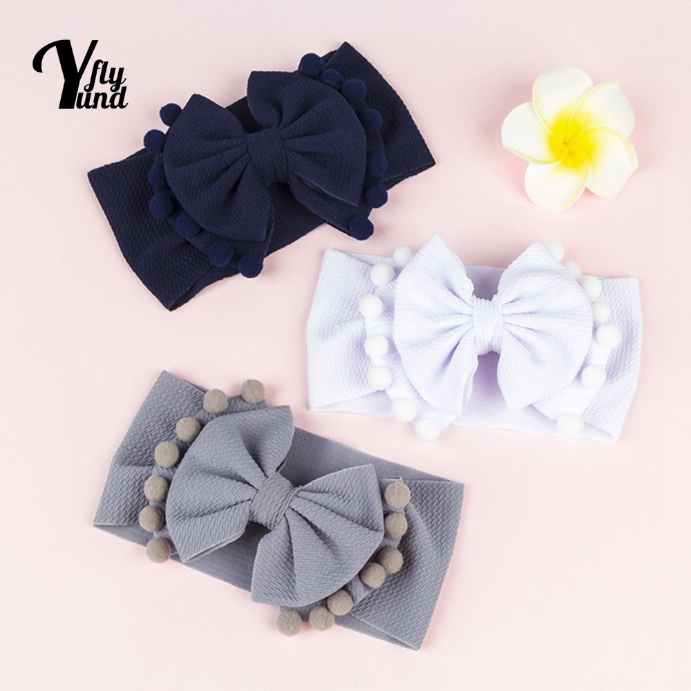 Yundfly Double Layer Bowknot Elastic Wide Headband Cute Handmade Bows Infant Hairband Baby Headwear Hair Accessories Photo Props