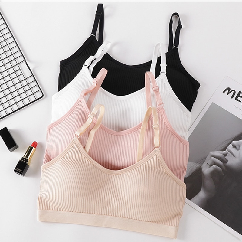 Women's Tube Top Beauty Back Thread Wrapped Chest Sports Bra Adjustable Strap With Chest Pad Gym Fitness Sleep Cotton Under