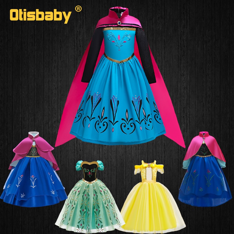 Fantasia Children Girls Snow Queen Elsa Anna Belle Princess Dress Beauty Beast Halloween Costume Christmas Kids Party Ball Gown