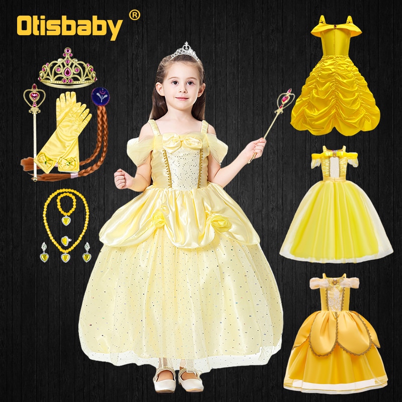 Beauty and Beast Dress for Girls Halloween Christmas Costume Children Sleeping Beauty Belle Princess Birthday Party Ball Gowns