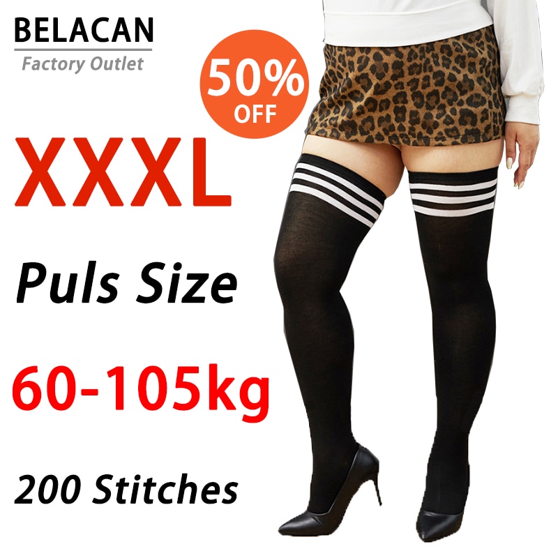 Women's Striped Stockings Big Size Thigh High Socks Cotton Nylon Winter Skirt Fat Bottoming Base Knee High Socks Christmas 