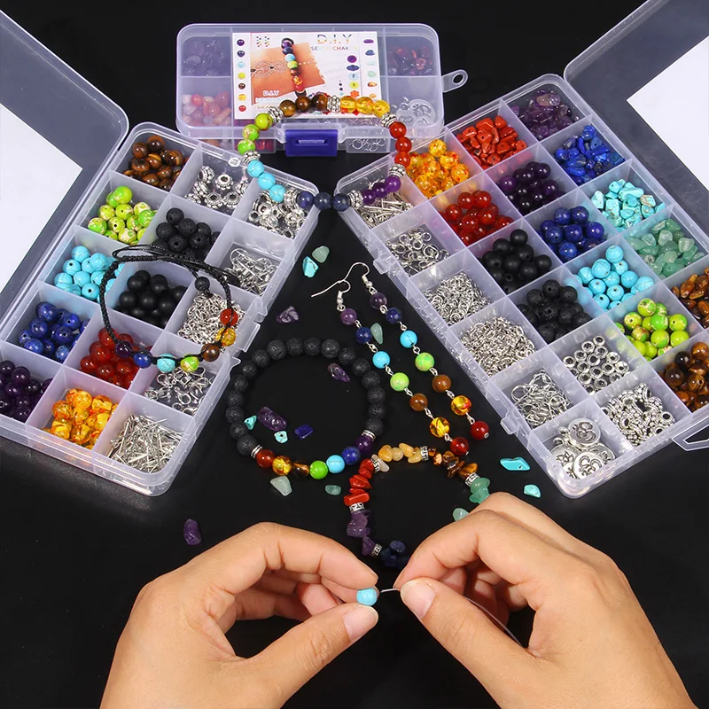 Natural 7 Chakra Jewelry DIY Handmade Bead Kit 8MM Round Stone Beads With Tool Kit for DIY Craft