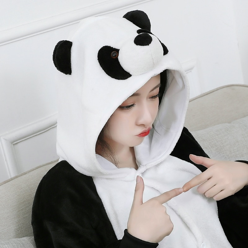 3D Panda Pajamas Fleece Cartoon Onesies For Adults Animal Kigurumi One-Piece Pijama Sleepwear Winter Cosplay Costume Christmas