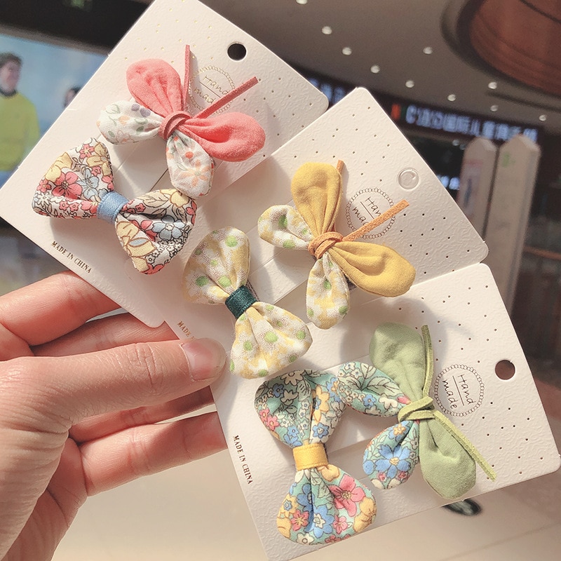 2Pcs Baby Girls Princess Hair Clips Floral Printing Bows Hair Pin For Children Liberty Cotton Barrette Kids Hair Accessories