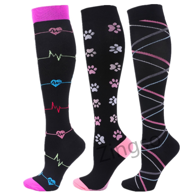 Compression Socks Running Sports Socsk Women Knee High Nylon Outdoor Racing Varicose Veins Edema 20-30mmHg Compression Stocking