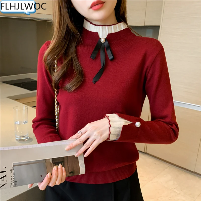 New Year Autumn Winter Basis Pullovers Jumpers Long Sleeve Casual Loose Japan Cute Sweet Girls Bow