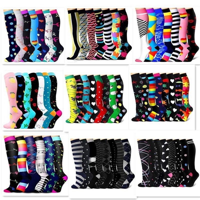 3/5/6/7/8 Pairs Lot Pack Women Men Compression Socks Stockings Elastic Sports Tennis Golf Running Nurse Climbing Cycling Socks