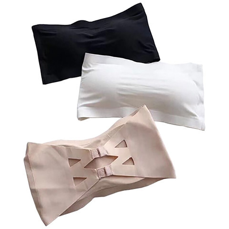 Top Women Ice Silk One-Strapless Strapless Anti-glare Wrapped Chest Beauty Back Tube Top Underwear Invisible Bra No Steel Ring
