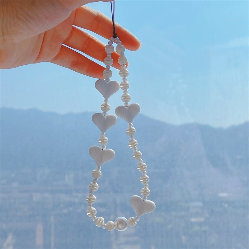 Cell Phone Rope Beads Phone Case Strap Heart Mobile Pendant Phone Charm TelePhone Accessories Chain Jewelry For Woman KeyChain