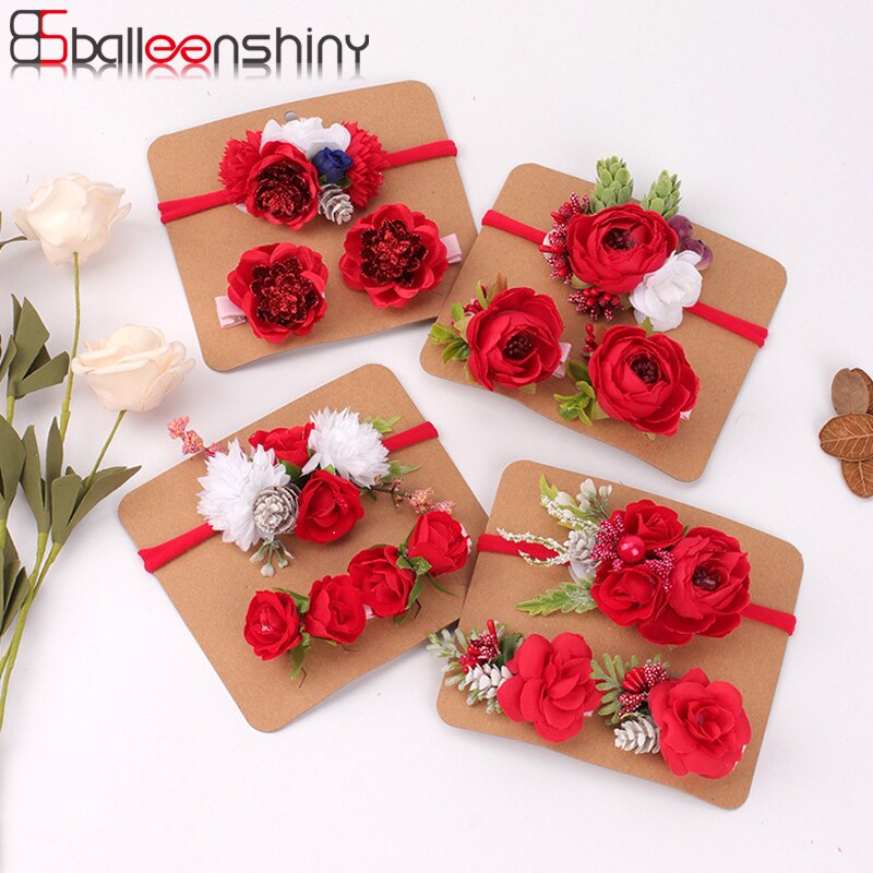 Balleenshiny 3PCS Creative Christmas Simulation Flower Hairpin Headwear Set Children's Hairband Holiday Elastic Baby Headba