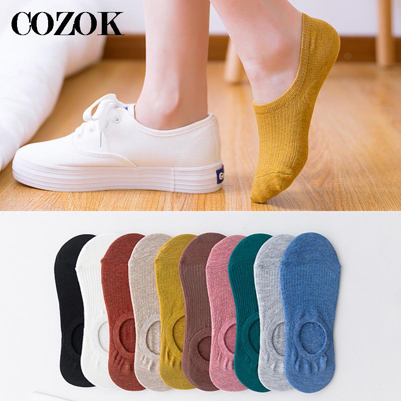 5 Pairs Women's Silicone Non-slip Invisible Socks Summer Solid Color Ankle Boat Socks Female Soft Cotton Sock Slippers EUR3