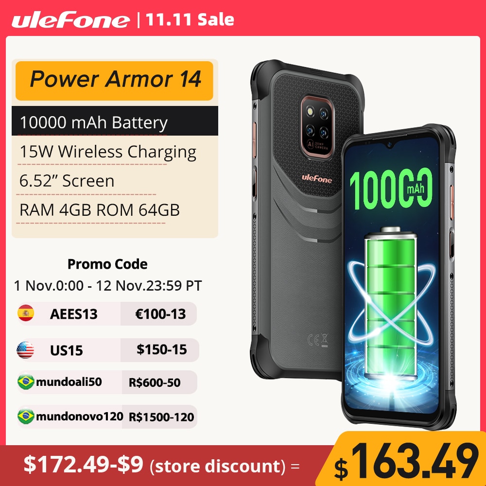Ulefone Power Armor 14 Rugged Phone 10000mAh Android 11 2.4G/5G WLAN cellphone Global Version NFC Smartphone Wireless charging