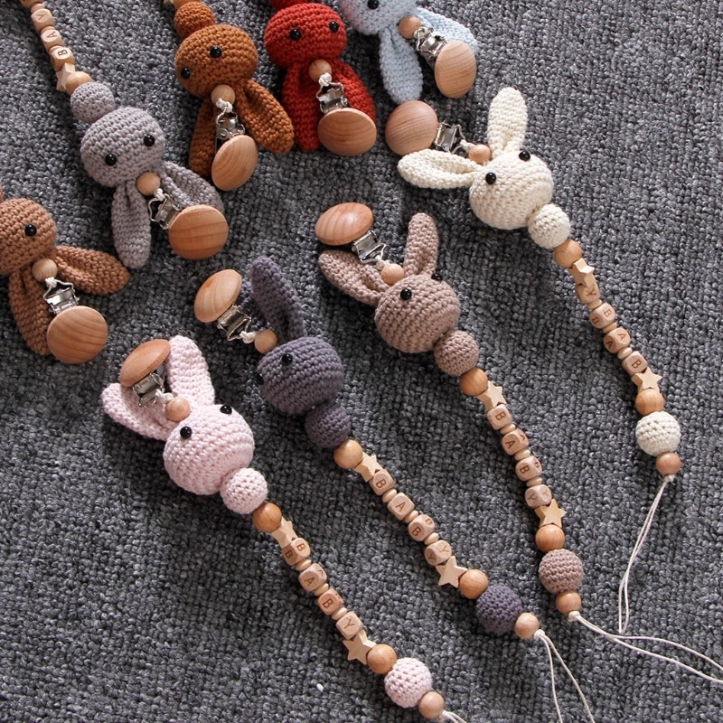 Tasteless Silicone Soother Weaning Chain Clip Compatible Fit Teether Toys Bunny Crochet Pacifier Chain Soothies Blankets