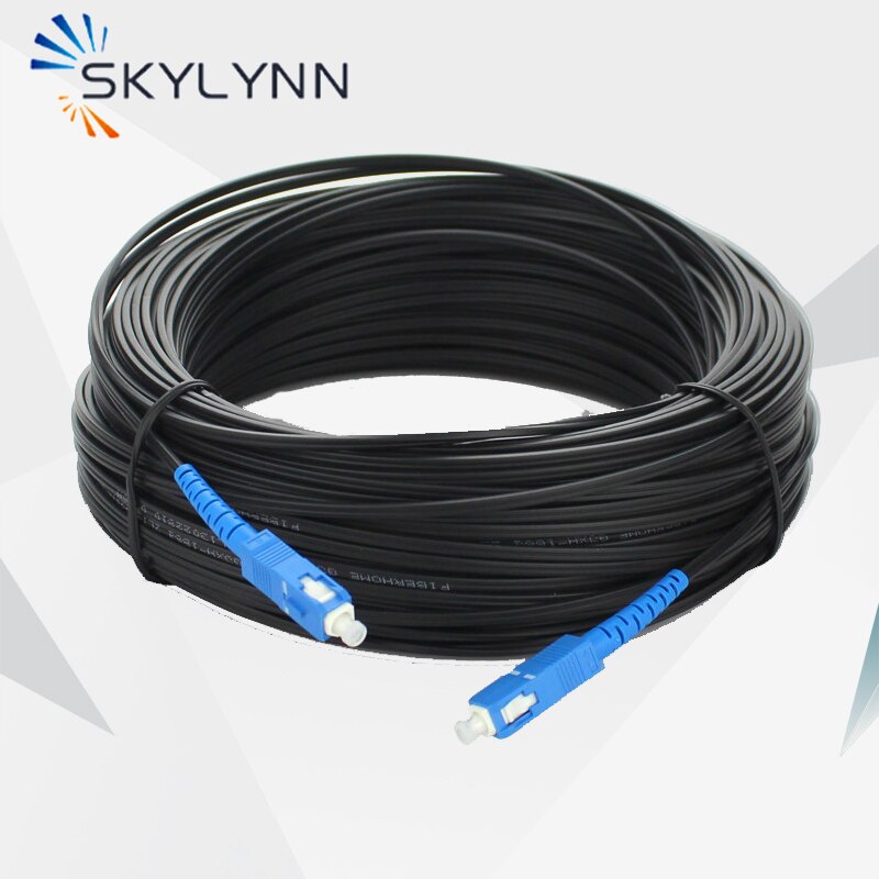 SC/UPC SM G652D FTTH Fiber Optic Outdoor Drop Cable 20/30/50/80/100 Meter With Black LSZH Jacket and Steel Wire Strength Member
