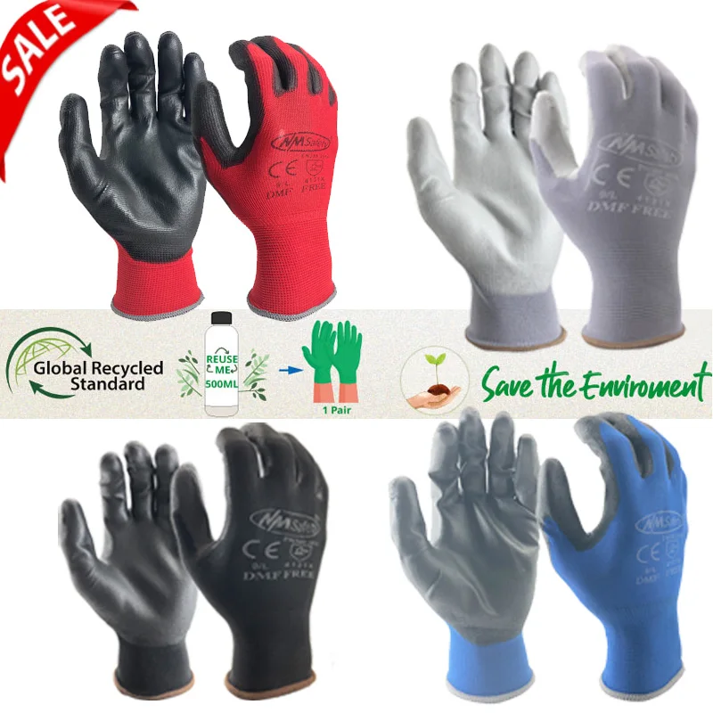 24Pieces/12Pairs Professional Working Protective Gloves Men Construction Women Garden Red Nylon