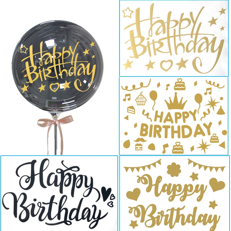 1set 21*29CM Happy Birthday Balloons DIY Stickers Transparent Bubble BOBO Ball Ballons Sticker For Birthday Party Decor