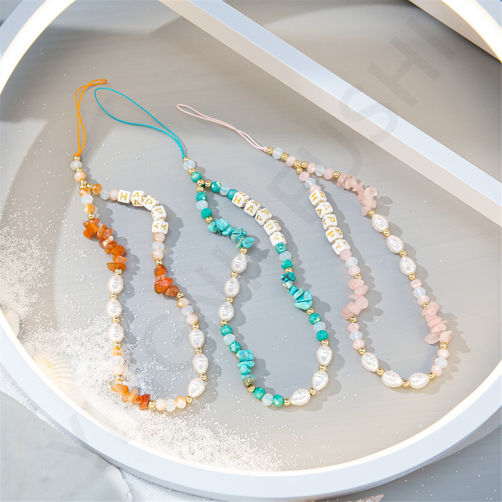 Fashion Trendy Gravel Pearl Mobile Phone Chain For Women Girls Beaded Cellphone Strap Anti-Lost Lanyard Hanging Cord Jewelry New