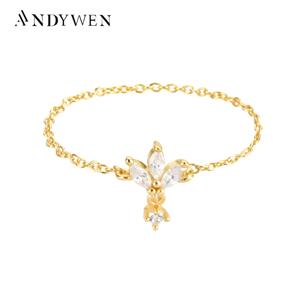 ANDYWEN 100% 925 Sterling Silver Gold Soft Chain Zircon Queen Rings Women Luxury Fine Jewelry 2021 Wedding Party Anniversary