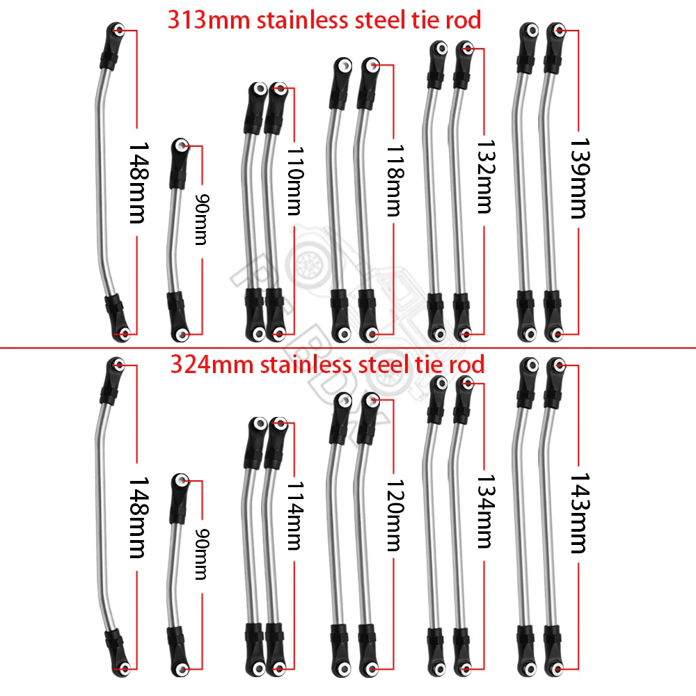 10pcs/lot Stainless Steel Link Rod Unassembled Kit 313/324MM Wheelbase for 1/10 RC Car Crawler Axial