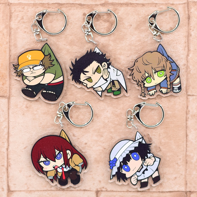 Steins Gate Keychain Double Sided Acrylic Cartoon Key Chain Pendant Anime Accessories Keyring Hot Sale