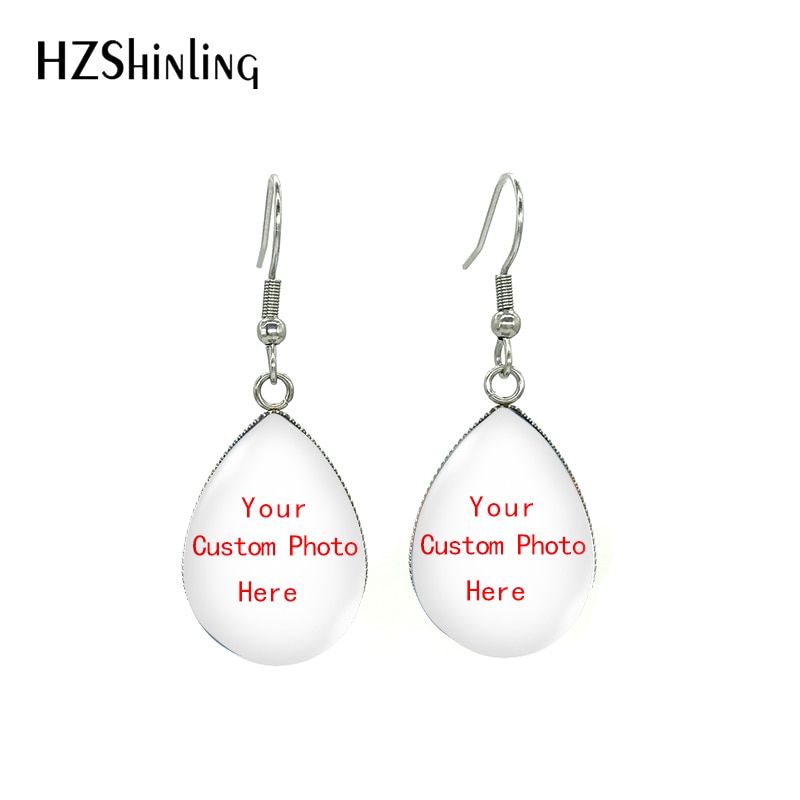 2021 New Fashion Customed Photo Tear Drop Glass Cabochon Fish Hook Earrings Personalized Jewelry Earrings OMG