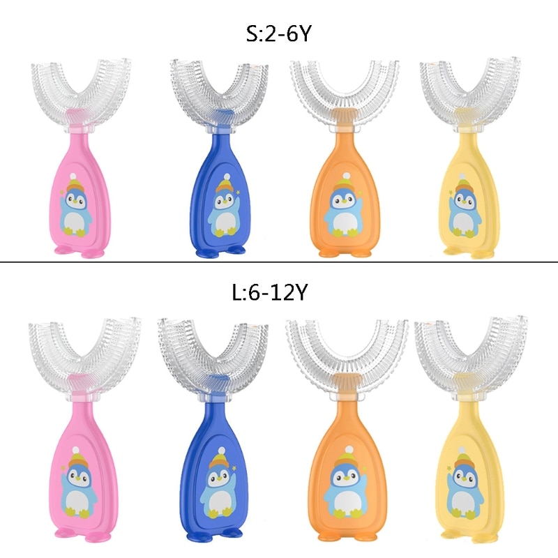 Children U Shape Toothbrush Soft Silicone Training Teeth Cleaning Whole Mouth Teethbrushes for 2-12 Years Kids