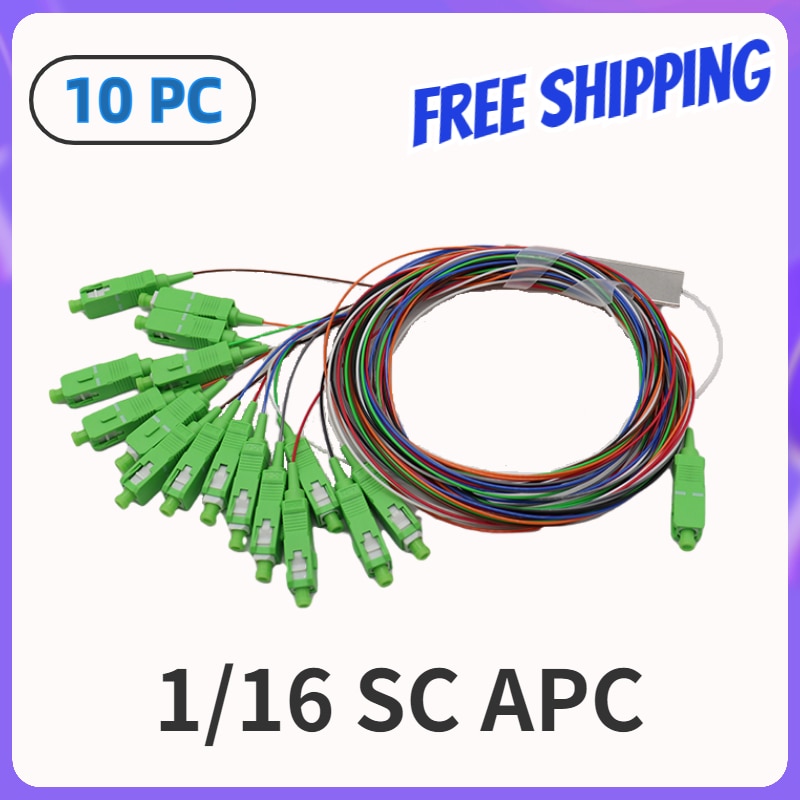 Free shipping 10 PCS/Lot 1X16 PLC Fiber Optic Splitter Color SC/APC SM 0.9mm G657A1 PVC 1m FTTH Fiber Optic Splitter Unequal