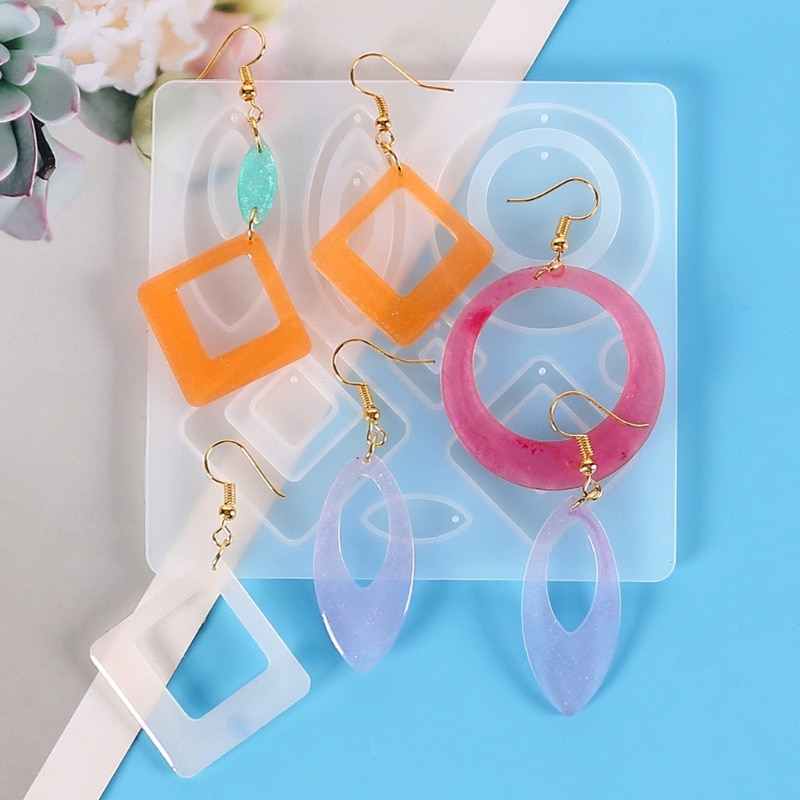 Diy Crystal Epoxy Mold Earrings Pendant Jewelry Mold Hanging Pendant Decoration Rhombus Irregular Mirror Silicone Mold