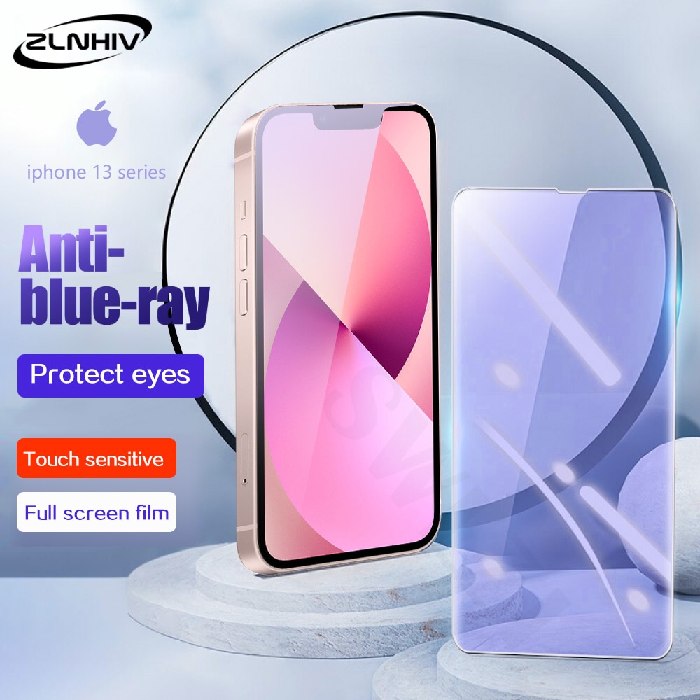 ZLNHIV Anti Blue Light for iphone 13 Mini Pro 12 11 X XS Max XR SE 2020 8 7 6 6s Plus Tempered Glass Phone Screen Protector Film