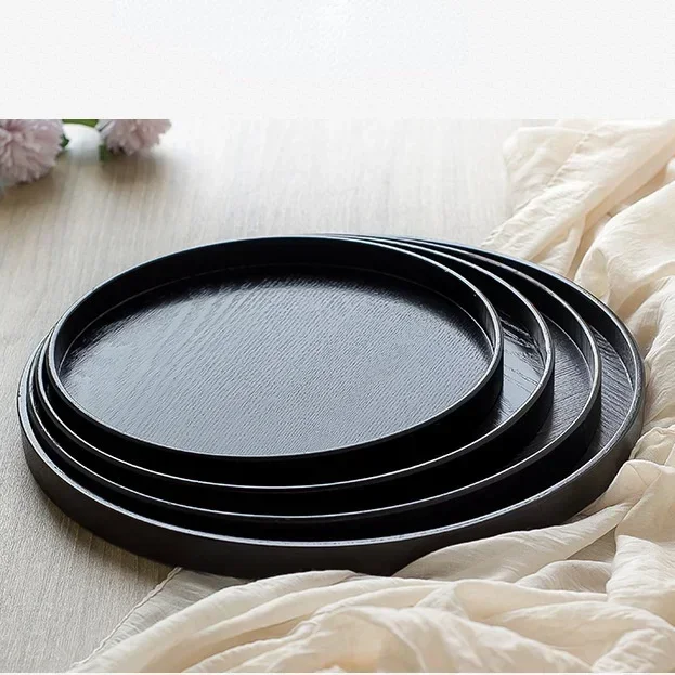 Round Solid Wooden Tea Table Tray Coffee Snack Food Meals Chinese Tea Serving Tray Rectangular