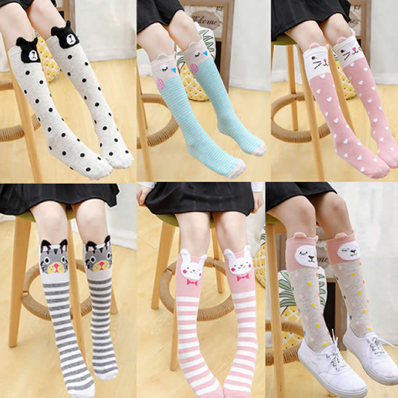 Children's Socks Cotton Stereo Cat Ear Socks Girls Cartoon for Straight Baby Knee-high Socks Leg Warm Animal Stocking