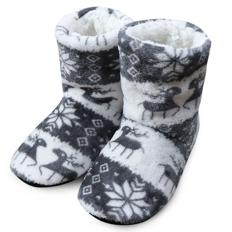 Aldult Home Slippers Women Winter Floor Shoes Christmas Elk Indoor Socks Shoes Warm Fur Slides Ladies Plush Slippers Pantoffels